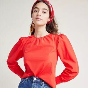 Seen Worn Kept Rowan Red Poplin Button Back Blouse size 10